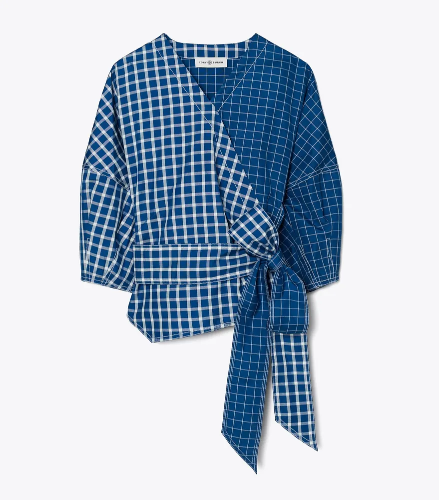 Picnic Plaid Silk Wrap Top