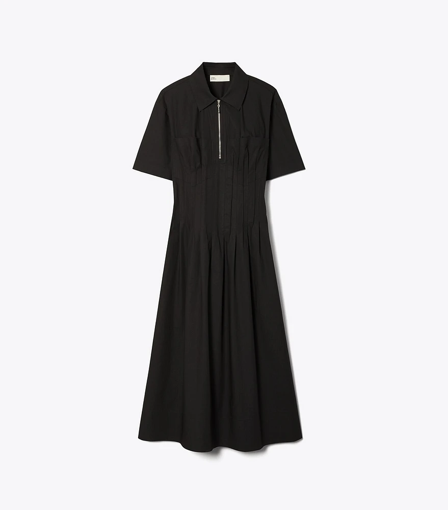 Poplin Pleat-Waist Dress