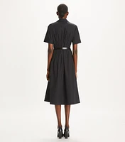 Poplin Pleat-Waist Dress