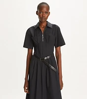 Poplin Pleat-Waist Dress