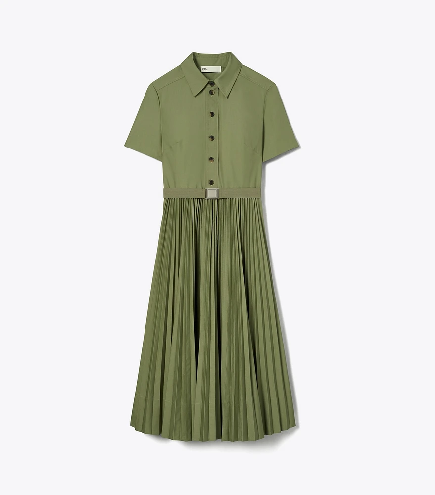 Poplin Pleated Shirtdress