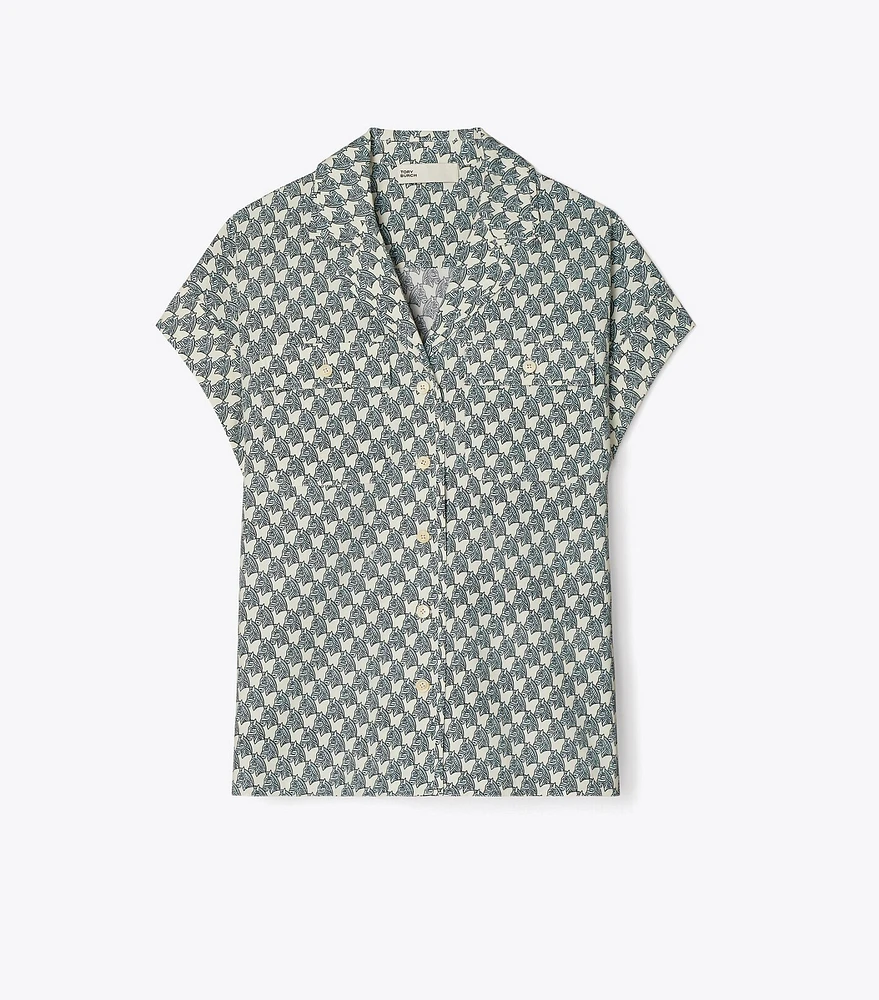 Printed Cotton Poplin Camp Shirt