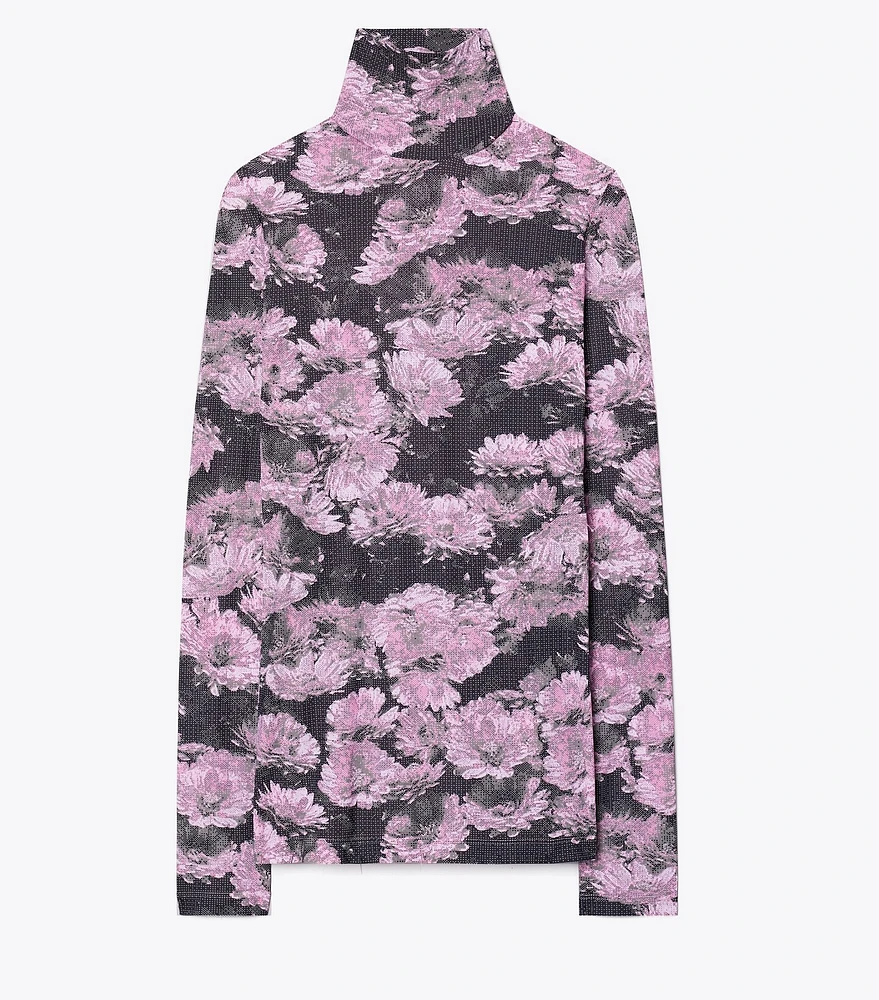 Printed Jersey Turtleneck