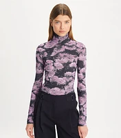 Printed Jersey Turtleneck