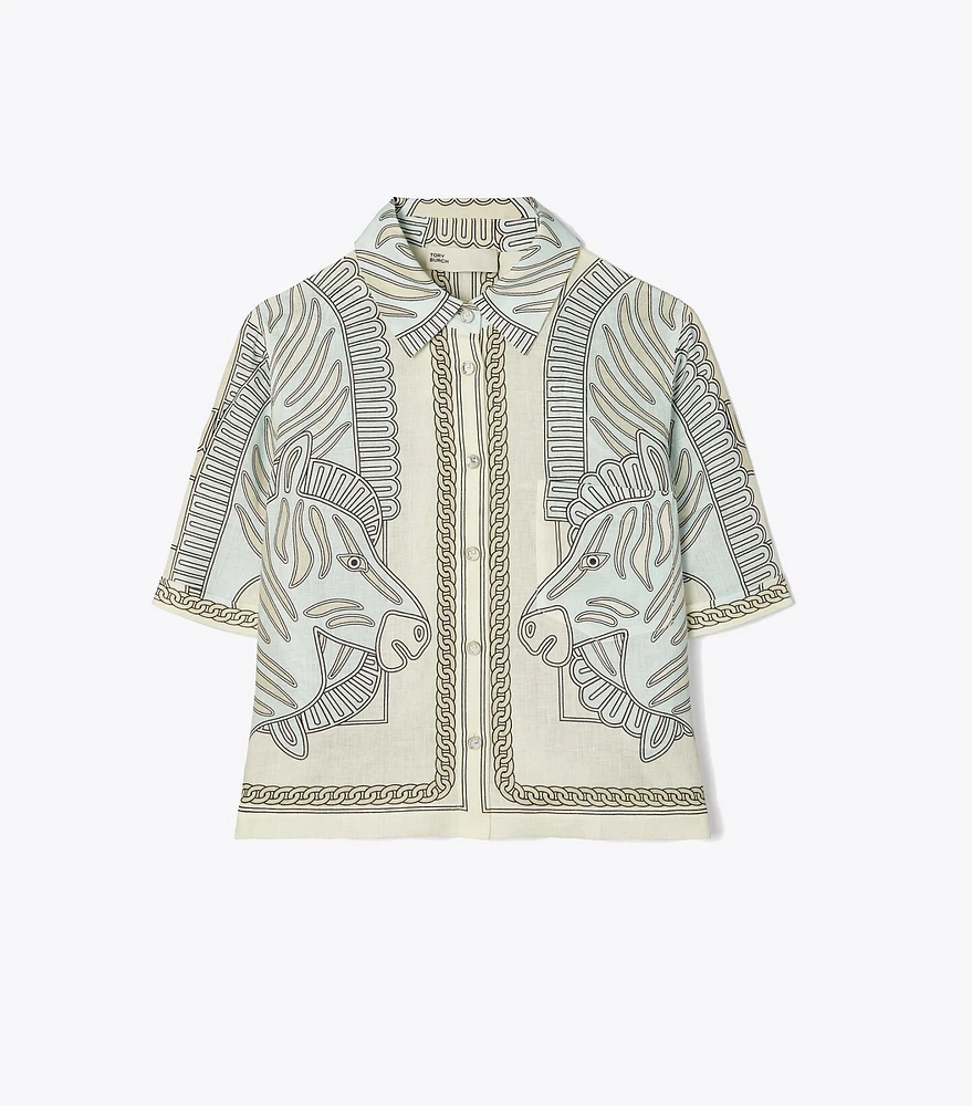 Printed Linen Camp Shirt