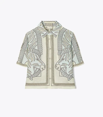 Printed Linen Camp Shirt