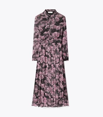 Printed Pleated Silk Dress