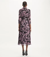 Printed Pleated Silk Dress