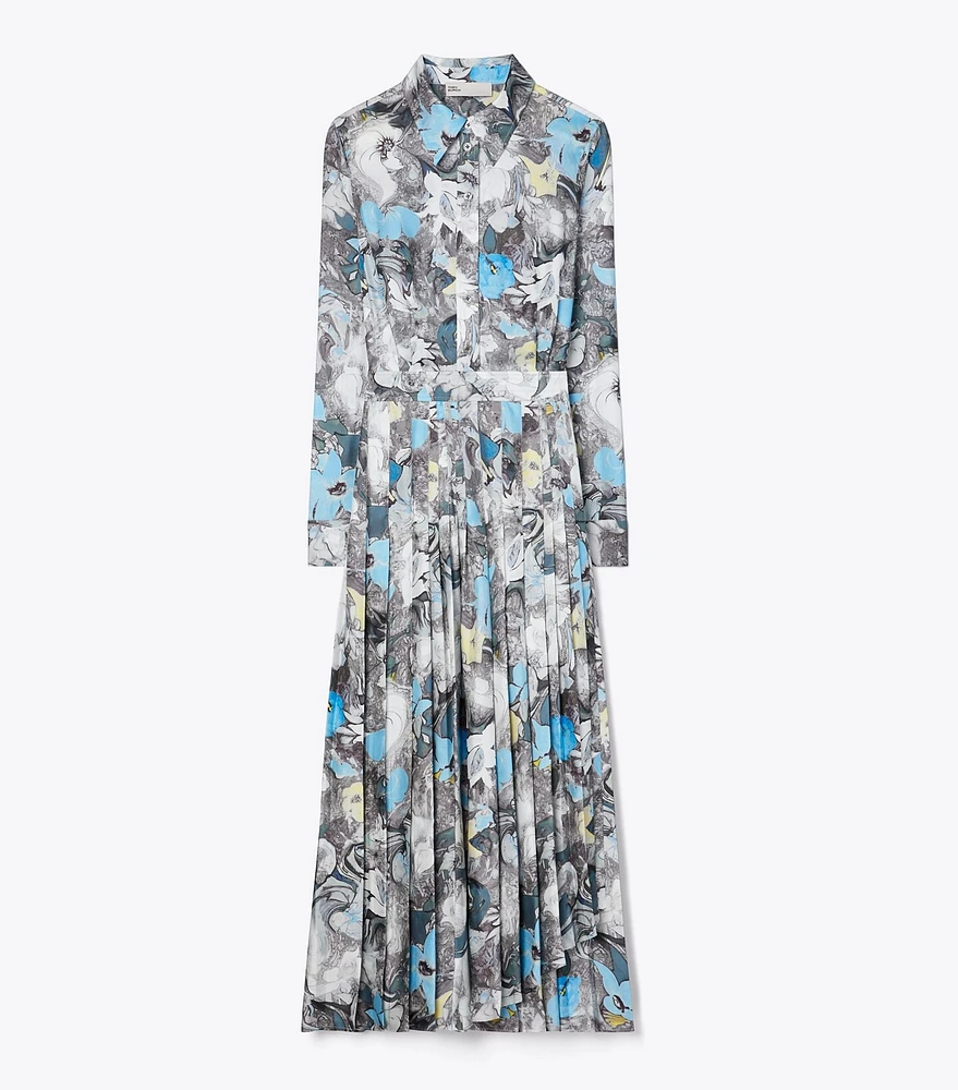 Printed Pleated Silk Twill Dress