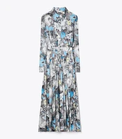 Printed Pleated Silk Twill Dress