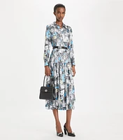 Printed Pleated Silk Twill Dress