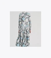 Printed Pleated Silk Twill Dress