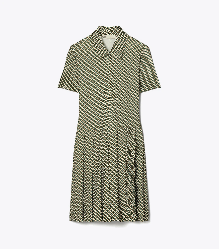 Printed Pleated Zip-Front Golf Dress