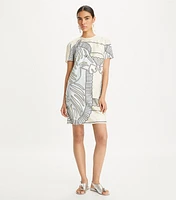 Printed Silk Front T-Shirt Dress