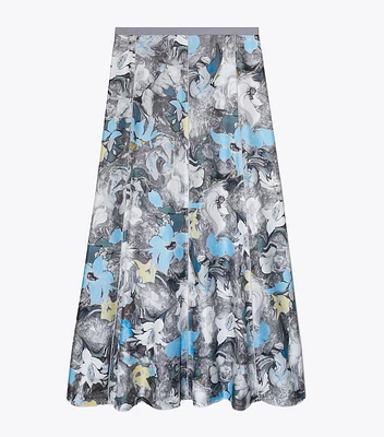 Printed Silk Twill Skirt