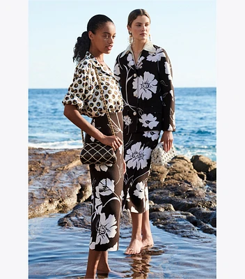 Printed Twill Crepe Wrap Skirt
