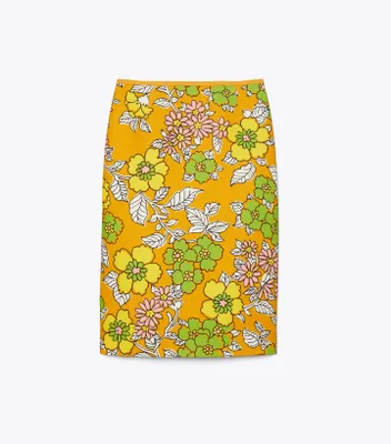 Printed Twill Pencil Skirt