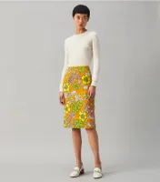 Printed Twill Pencil Skirt