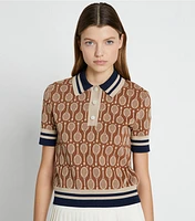 Racquet Jacquard Polo Sweater