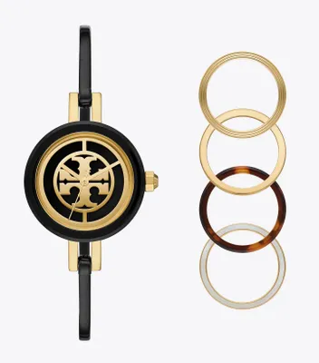 Reva Bangle Watch Gift Set, Black/Gold Stainless Steel/Multi-Color, 29 MM