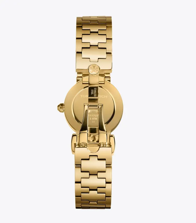 Tory Burch Reva Watch, Orange Leather/gold-tone, 28 Mm in Metallic