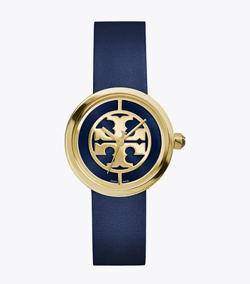 Reva Watch, Navy Leather/Gold-Tone, 36 MM