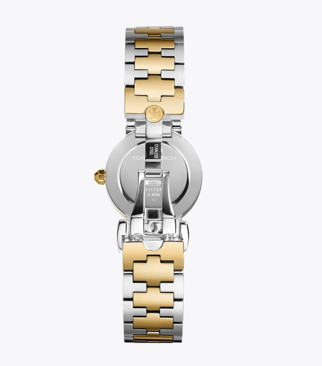 Tory Burch Reva Watch, Two-tone Stainless Steel/ivory, 36 Mm in Metallic
