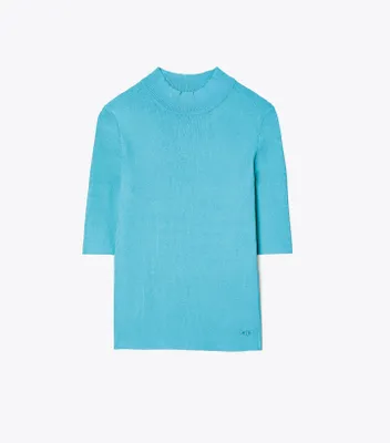 Ribbed Short-Sleeve Mockneck