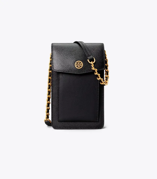 Tory Burch Robinson Mixed-materials Phone Crossbody in Black