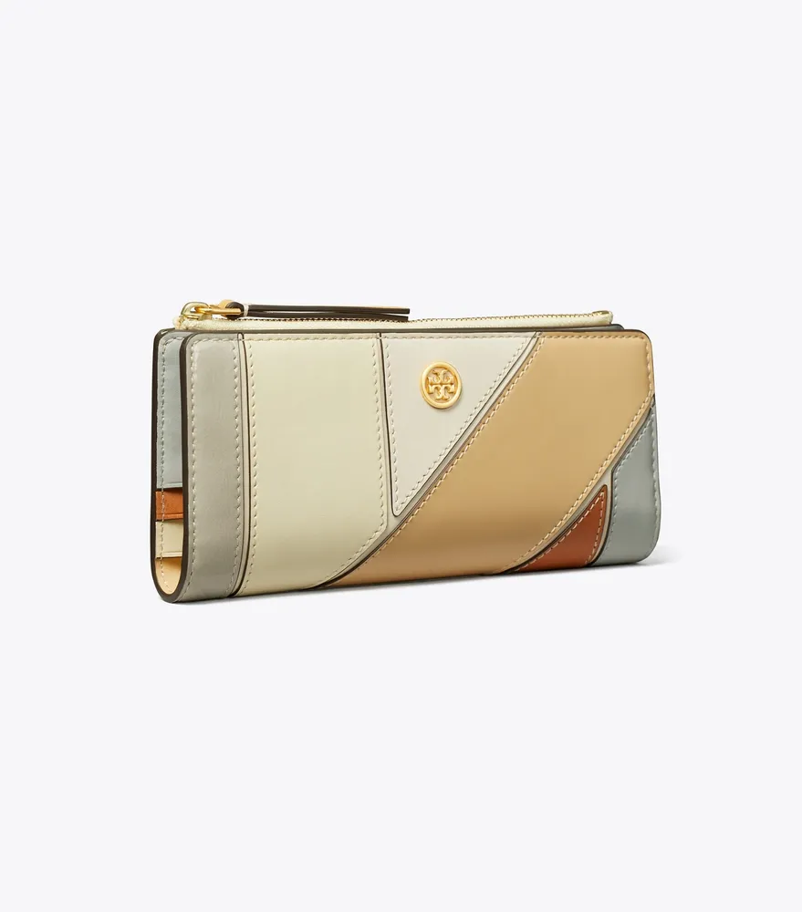 Tory Burch Robinson Patchwork Leather Card Case In Brown