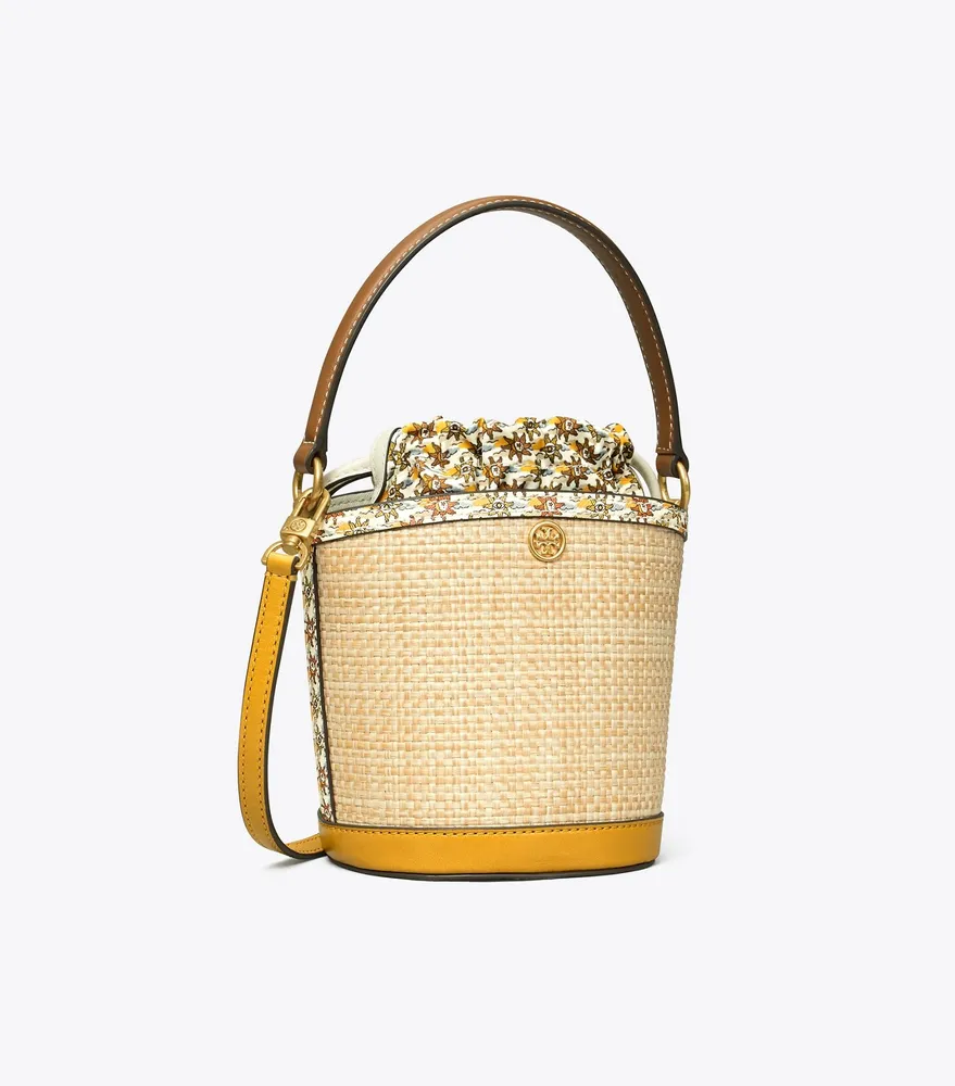 Tory Burch Robinson Straw Mini Bucket Bag in Natural