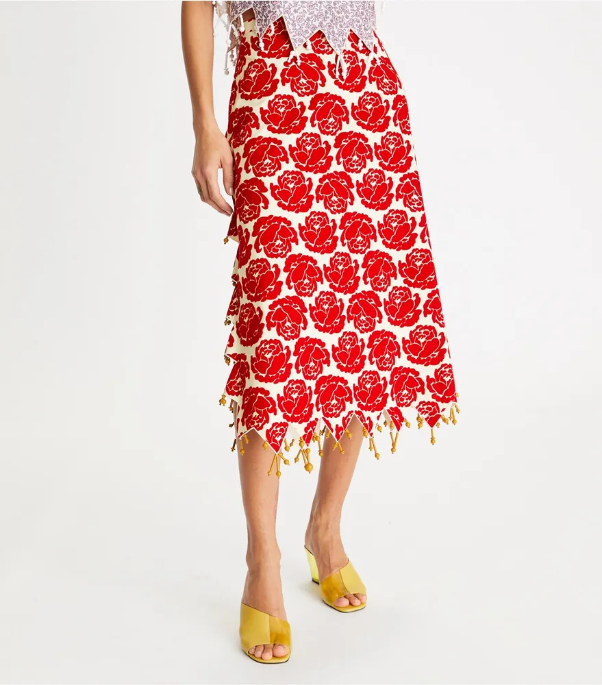 Rose Flocked Poplin Skirt