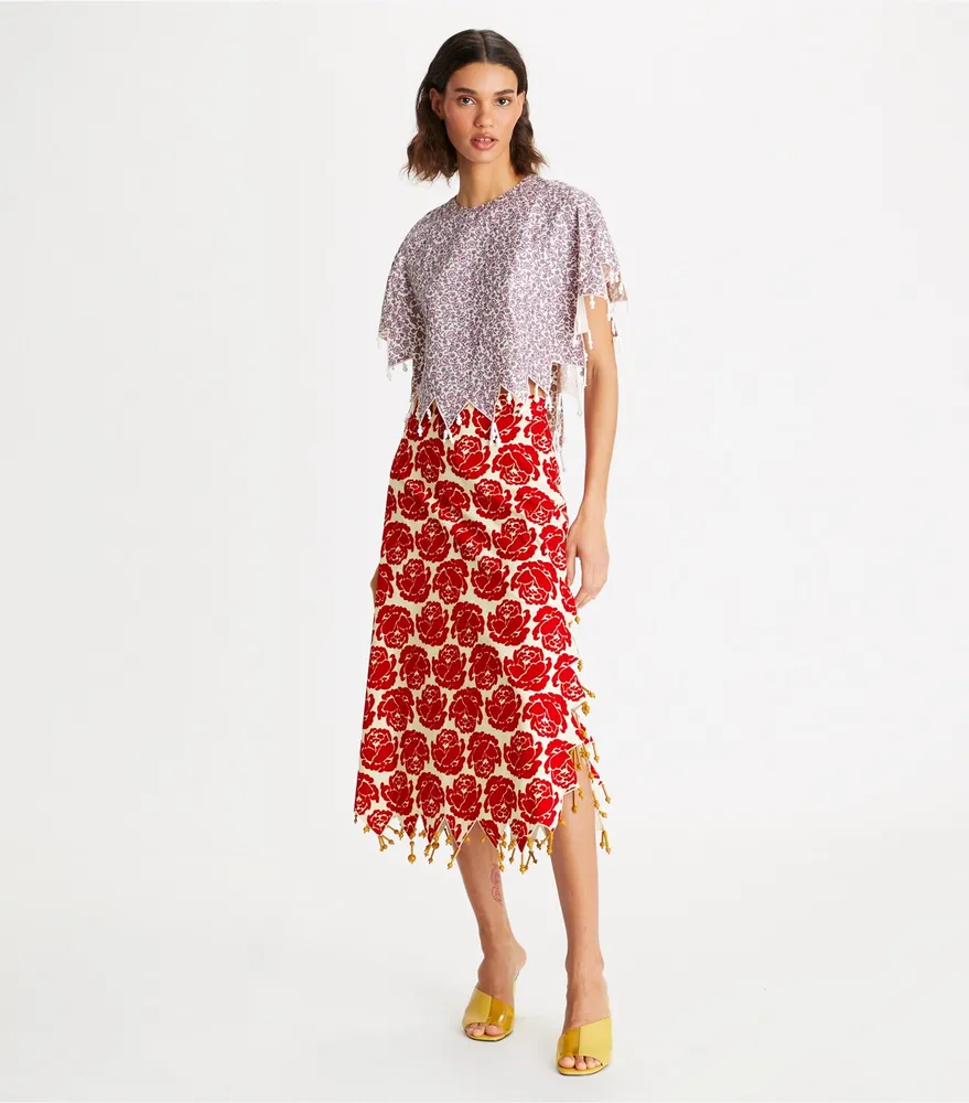 Rose Flocked Poplin Skirt