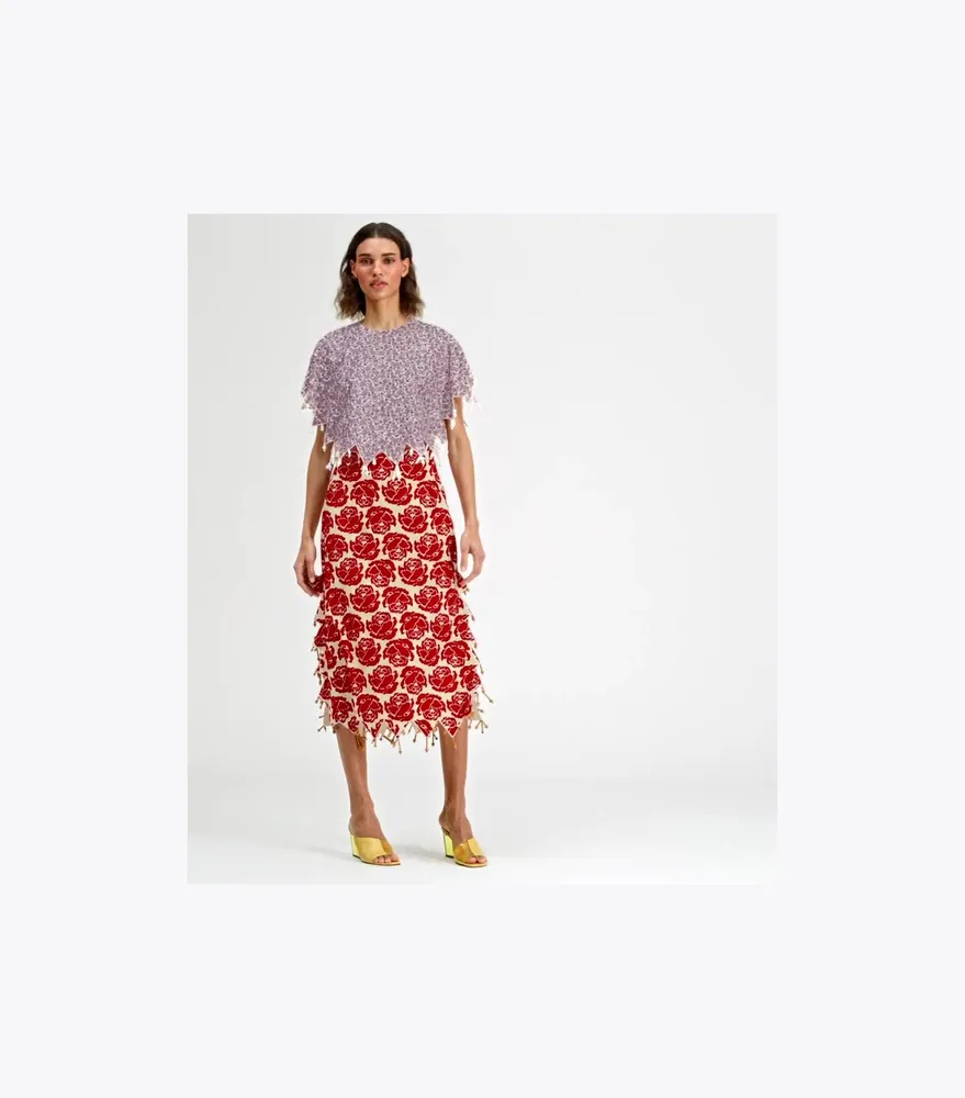 Rose Flocked Poplin Skirt