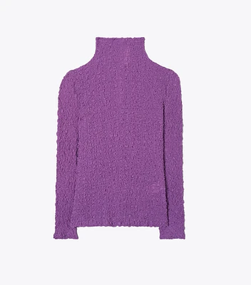 Ruched Silk Turtleneck