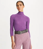 Ruched Silk Turtleneck