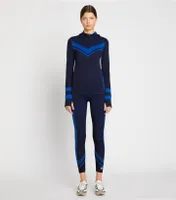 Seamless Half-Zip Chevron Long-Sleeve Top