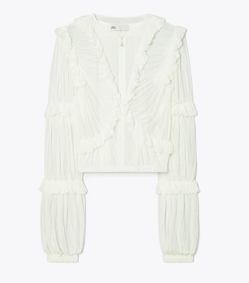 Sheer Jersey Ruffle Top