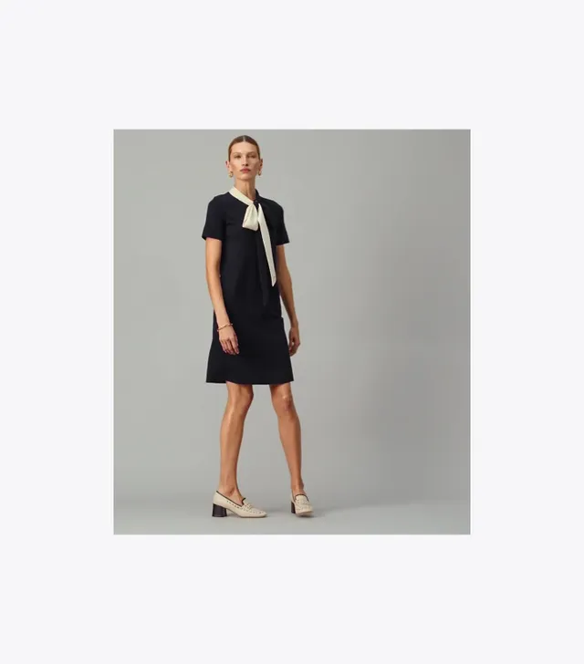 short sleeve bow sweater dress Radiana Women's Regular Ruffle Collar Short Sleeve Bow Decor Fitted Knit Dress Sweater Dress With Bows Bodycon Bow Dress,