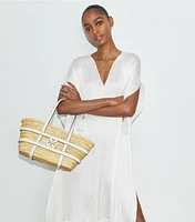 Small Ella Croc-Embossed Straw Basket
