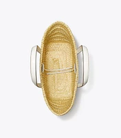 Small Ella Croc-Embossed Straw Basket
