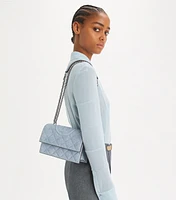 Small Fleming Denim-Print Suede Shoulder Bag