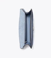 Small Fleming Denim-Print Suede Shoulder Bag