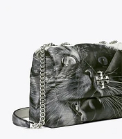 Small Kira Diamond Quilt Cat Print Convertible Shoulder Bag