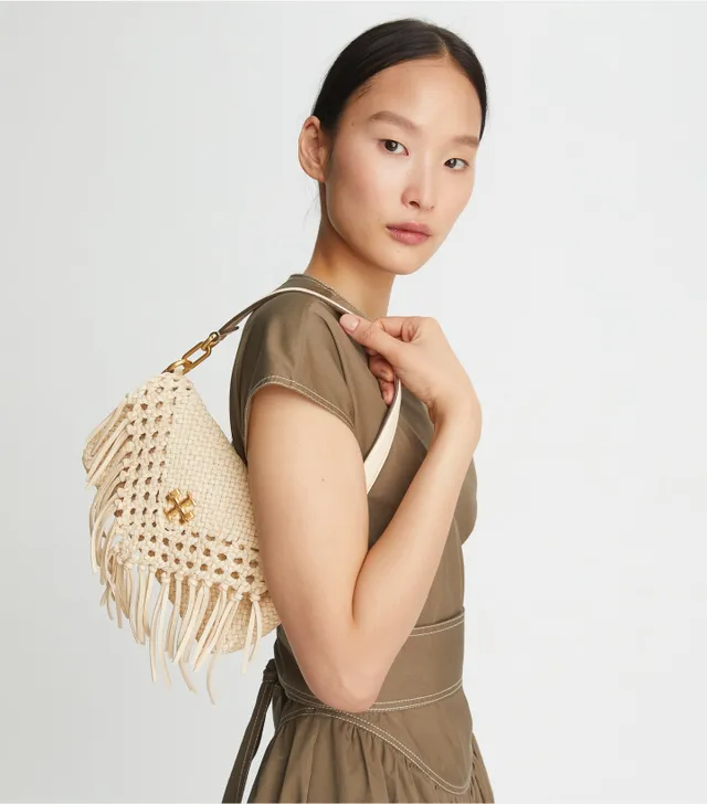 Kira Small Crochet Shoulder Bag in Beige - Tory Burch