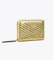 Small Kira Metallic Moto Quilt Zip Around Wallet