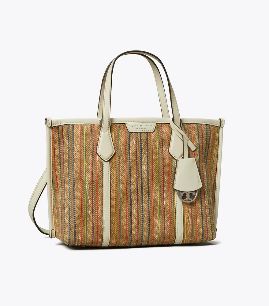 Small Perry Raffia Stripe Triple-Compartment Tote