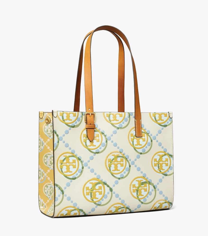 T Monogram Contrast Embossed Tote