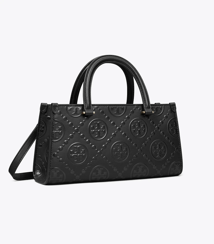 Small T Monogram Embossed Rectangular Tote