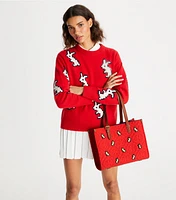 Small T Monogram Embroidered Rabbit Tote